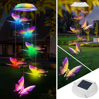 Ninonly Solar-Windspiel für den Außenbereich, Schmetterling, Solar, Windspiel, tragbar, LED, für Party, Terrasse, Veranda, Garten, Dekoration, Geschenk für Mama