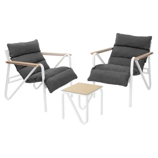 ML-Design Gartenmöbel Set 3tlg Weiß-Grau Terrassenmöbel mit 2 Stühlen, Tisch & Sitzkissen Balkonmöbel wetterfest Stahlgestell Sitzgruppe für Garten - Weiß