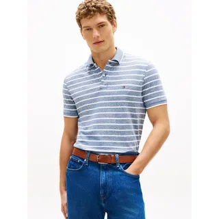 Poloshirt TOMMY HILFIGER "LINEN PIQUE REGULAR", Herren, Gr. XL, blau jean, weiß, Jersey, Obermaterial: 75% Baumwolle, 25% Leinen, regular fit, Rippbündchen, Shirts Poloshirt