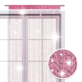 Wometo Faden-Vorhang Glitzer-Vorhang 90x245 - pink-Silber glänzender Deko Schal transparent halbtransparent Weihnachten