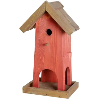 Luxus-Vogelhaus 21119e Große Futterhaus-Nistkasten-Kombination mit Öffnungsklappe, 45 cm hoch, rot/braun