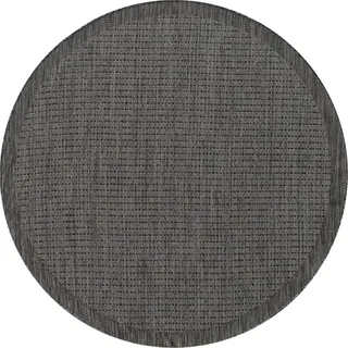 Carpetsale24 In & Outdoor Teppich Terrasse Balkon Küchenteppich Wetterfest Sisal Optik Flachgewebe Wetterfest Einfarbig mit Struktur, Grösse: 200 cm Rund - Schwarz