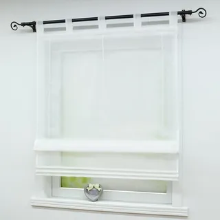 Joyswahl Raffrollo Voile Raffgardinen mit Schlaufen Sophia Schlaufenrollo BxH 80x140cm Weiß 1er Pack