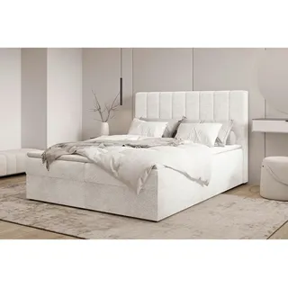 Mid.you Boxbett , Weiß, Elfenbein , Kunststoff , Masson-Kiefer,Masson-Kiefer , 180x200 cm , Bettkasten, gepolstertes Kopfteil, Stoffauswahl, Topper durchgehend, in verschiedenen Größen erhältlich , Holzmöbel, Holzbetten, Boxspringbetten Holz