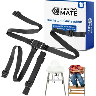 Hochstuhl 3-Punkt Gurtsystem, 1 Set, kompatibel mit bebeconfort, IKEA, Kinderkraft, Safety 1st, uvm., in Schwarz, mit Schrittgurt, einstellbarer Kinderhochstuhl Sicherheitsgurt, Hochstuhlgurt 3 Punkte