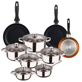Wellhome Topf-Set 12-tlg. 3 x Pfanne + 9 x Kochtopf