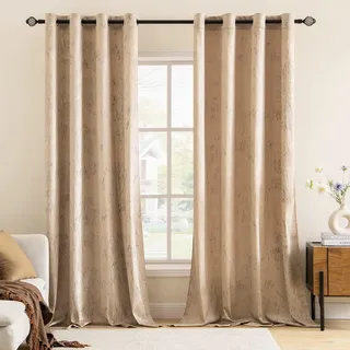 MIULEE Samtvorhang Beige Verdunkelungsvorhang Ösen 2er Set B 140 x H 300cm,Vorhang Blickdicht Vorhänge Samt mit Goldfolie Muster für Deko Schlafzimmer Wohnzimmer Wärmeisolierende Velvet Curtains