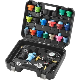 Vevor 28-teiliges Kühlerkühlmittel-Druckprüfer-Set Abdrückgerät, Abdrücken Tester Kühlwasser Befüllgerät, Kühler Entlüftungsgerät Kühlsystemtester inkl. Thermometer, 17 Metalladapter und 3 Prüfkappen
