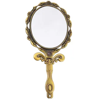 Minkissy Vintage Handspiegel faltbare Hand Make-up Spiegel Oval Metall Tischspiegel für Reisen Home Office (Bronze)