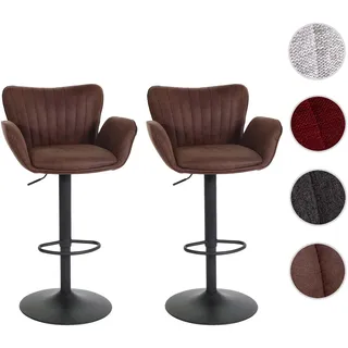 Mendler 2er-Set Barhocker HWC-M67, Barstuhl, mit Armlehne Fußablage drehbar Stoff/Textil Eisen FSC® ~ dunkelbraun Fuß schwarz
