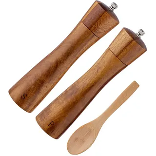 Holz Salz- und Pfeffermühle Set Manuelle Holz Salzmühle Pfeffermühle Salzstreuer Präzision Nachfüllbar Fein bis Grob 8,5 Zoll