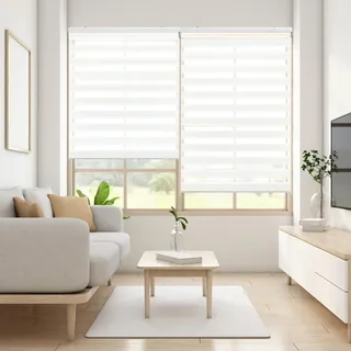 Blindecor Lira doppelrollo - duo rollo tag und nacht Gebrochenes Weiß - 120 x 250 cm (Breite x Länge) | Stoffgröße 117 x 245 cm | Fensterrollo zebra