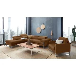 W.Schillig Eckcouch Leder 3-Sitzer Braun