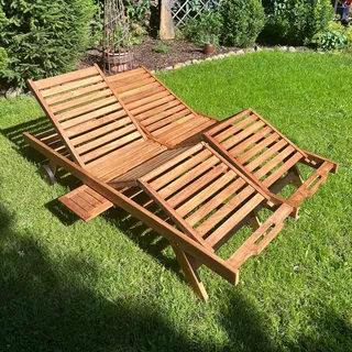 Teako Design Doppel-Gartenliege Cuneo Teakholz Massiv 200x130cm