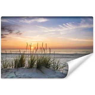 Muralo Fototapete Meer Strand Dünen Sonnenuntergang Landschaft 3D 400x280cm , Blau, Grün, Weiß, Beige, Orange, Grau , Papier , Wasser/Strand/Meer , Rechteckig , 400x280 cm , Tapeten & Wandverkleidungen, Fototapeten