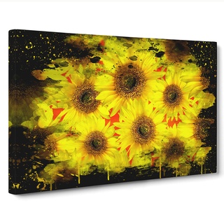 Big Box Art Kunstdruck auf Leinwand, Motiv gelbe Sonnenblumen, 76 x 50 cm, Schwarz, Mehrfarbig, 30 x 20 Inch