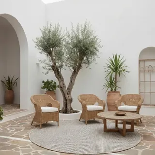 Tadi & Imperio1979 Runder Teppich für drinnen und draußen, glatt, ohne Flor, Beige, Durchmesser 100 cm, Kunstfaser für Wohnzimmer und Terrasse