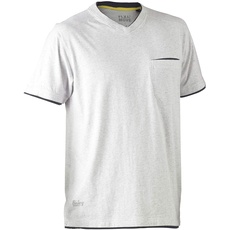 Bisley Workwear UKBK1933_BGGY Flex & Move Baumwolle T-Shirt V-Ausschnitt Kurzarm - Grau Meliert, S