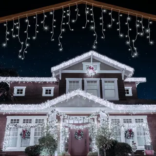 ANSIO® Lichterkette Außen Eisregen 35m 1000 LED Eiszapfen Lichterkette Außen Lichtketten Strom Für Weihnachten, Balkon, Weihnachtsdekoration | Kaltweiß Weihnachtsbeleuchtung | Klar Kabel