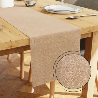Encasa XO Tischläufer | Geprägtes Samt | Größe 32x150 cm | Farbe Beige mit Premium-Polyester - Maschinenwaschbar