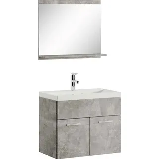 Badezimmer Badmöbel-Set Montreal 02 60cm Waschbecken Beton Grau - Unterschrank Waschtisch Spiegel Möbel - Grau