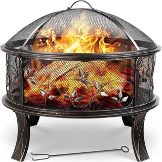 Feuerschale & Feuerkorb - Gartenkamin/Feuerstelle Ø71 cm - Gusseisen - Funkenschutz - Schürhaken - Kohlerost - Retro Look - Leicht zu reinigen