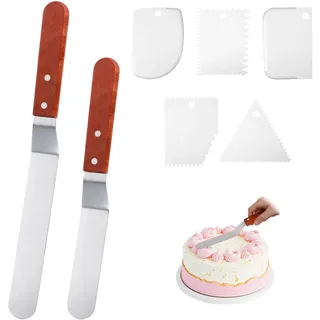 7 Stück Tortenspachtel Tortenmesser Pfannenwender Edelstahl Torten Zubehör Winkelpalette Torte, Kuchenschaber Backutensilien, Enthalten 2 Tortenstreicher und 5 Sahneschaber(Protokollgriff)