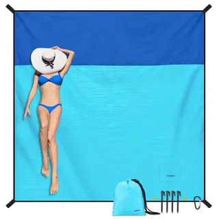 CASEBOT Stranddecke Sandfrei super groß 210x200 cm, Picknickdecke Sanddicht Wasserdicht, Leicht Weiches Bequemes Langlebiges Material, breite Streifen, Strandmatte, Strandtuch, (Hellblau)
