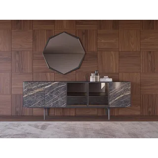 Sideboard mit Spiegel Luxus Einrichtung Esszimmer Komplett Set Modern Möbel - Grau