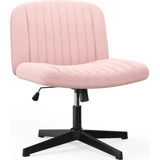 Bürostuhl Ohne Armlehnen - Schreibtischstuhl mit Stoffbezug - Lesesessel mit Breiterem Polster zum Sitzen im Schneidersitz - Wippfunktion - Höhenverstellbar - 360° Drehstuhl für Haus - Rosa - Rosa