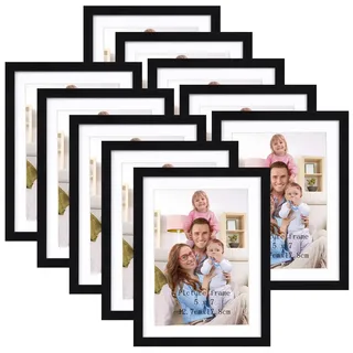 Giftgarden 10 Stück Bilderrahmen 13x18 cm mit Passepartout, Schwarz Fotorahmen Collage Set für 15x20 cm Fotos Ohne Passepartout, Wand- oder Tischaufsteller