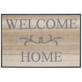wash+dry by Kleen-Tex Fußmatte "Welcome Home" rechteckig 7 mm Höhe Schmutzfangmatte, mit Spruch, In- und Outdoor geeignet, waschbar, beige, grau
