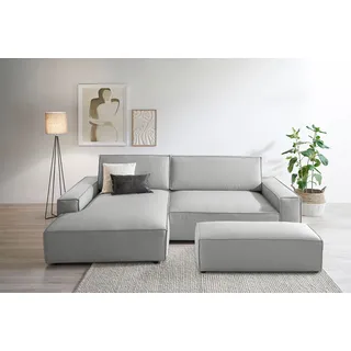 Home affaire Polsterecke »SHERWOOD XXL tief, L-Form, Schlaffunktion, Bigsofa, Cord, Leinenoptik« stellbar zum Schlafsofa (Krokodilverbinder), Cord, Leinenoptik, silberfarben