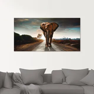 Artland Glasbild "Ein Elefant läuft auf der Straße" Wildtiere 1 Stk. tlg. in verschiedenen Größen, farbe bild(er): braun