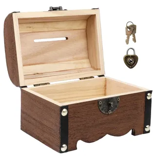 CLISPEED Vintage Schatztruhe Aus Holz Mit Schloss - Sicheres Sparschwein Und Aufbewahrungsbox Für Zuhause Büro Und Geschenke Zu Geburtstag Hochzeit Und Thanksgiving