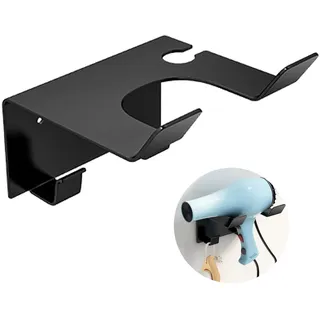 Okaywork Haartrocknerhalter,Kleber + Schrauben Duale Installation Haartrockner Halterung Fönhalter Ohne Bohren Schwarz, Universal Wandhalterung mit Haken für Schlafzimmer Hotel Badezimmer Accessoires