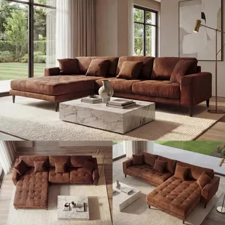 Ecksofa HWC-J54, Couch Sofa 3-Sitzer L-Form Liegefläche links/rechts 295cm Samt rost-rot - Weiß