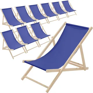 ECD-Germany Strandliege 10er Set Dunkelblau , Holz , 57.5x83x100 cm , Gartenmöbel, Gartenliegen