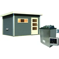 Bild von Saunahaus Skrollan 2 mit Vorraum terragrau-9 kW Ofen 9kW ext.Strg. moderne Tür, terragrau