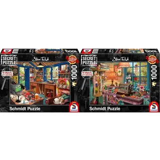 Schmidt Spiele Secret Puzzle - Vaters Werkstatt & Nähzimmer, 1000 Teile, Bunt