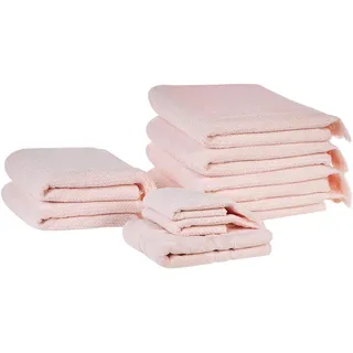 Beliani Badehandtuch 9-teilig Rosa Atiu , Pink , Textil , Rechteckig , 70x140 cm , Heimtextilien, Badtextilien, Handtuchsets