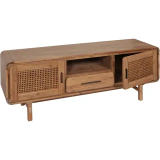 MCW TV-Rack M47 Rattan Akazie Massiv-Holz Gebeizt 160cm 32kg