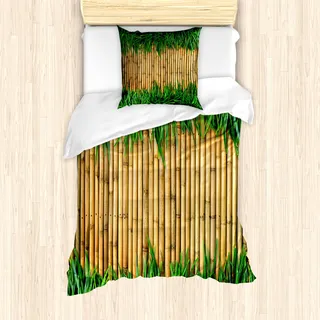 ABAKUHAUS Grün und Brown Mantele, Bambus, Milbensicher Allergiker geeignet mit Kissenbezügen, 135 cm x 200 cm - 80 x 80 cm, Sand Braun Farn-Grün - Grün