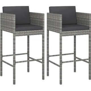 vidaXL Barhocker 2 Stk. mit Kissen Grau Poly Rattan - Grau