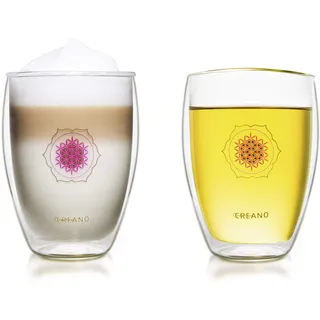 Creano doppelwandiges Tee-Glas, Latte Macchiato, Thermobecher Blume des Lebens | 250ml, in exklusiver Geschenkbox 2er Set