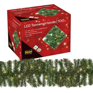 Idena 31814 - LED Tannengirlande mit 100 LEDs in Warmweiß, mit 8 Stunden Timer Funktion und Transformator, ca. 5 m lang, Deko für Innen & Außen, zum Basteln, als Party Deko, Weihnachtsdeko