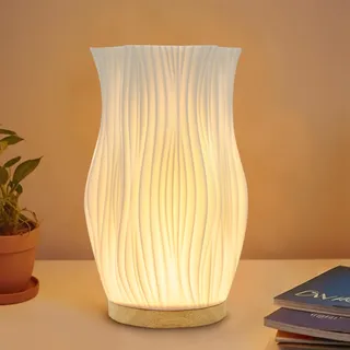 FANSIR Nachttischlampe mit Holzsockel, 9-Stufig Dimmbare Nachttischlampe mit PLA Lampenschirm, Kleine Tischlampe mit USB Kabel für Schlafzimmer Nachttisch Wohnzimme Kinderzimmer(Groß Summer Chase A)