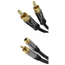 KabelDirekt – 2m – Cinch Subwoofer Kabel, 1 x 1 RCA Audio/Digital/Video (Koax-Kabel, RCA-Stecker für Verstärker/HiFi) + 2m Cinch-Verlängerungskabel (RCA-Stecker zu Buchse, analog & digital)
