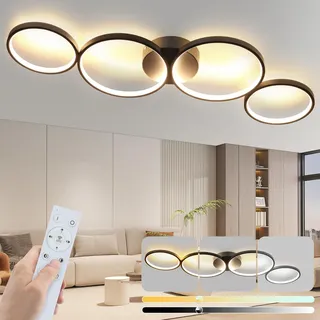 GBLY LED Deckenlampe Wohnzimmer Deckenleuchte Dimmbar 88cm 4 Ring groß | Wohnzimmerlampe 55W Schwarze Modern Schlafzimmerlampe Ringoptik mit Fernbedienung Dekorative Schlafzimmer Büro Arbeitszimmer