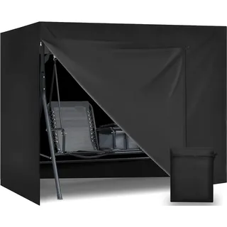 Aipwerer Hollywoodschaukel Abdeckung 3 Sitzer, Schutzhülle HollywoodSchaukel Wasserdicht, 600D Abdeckplane Gartenschaukel Winterfest Reißfest Bezug für Gartenschaukel (Schwarz, 220x150x150cm)